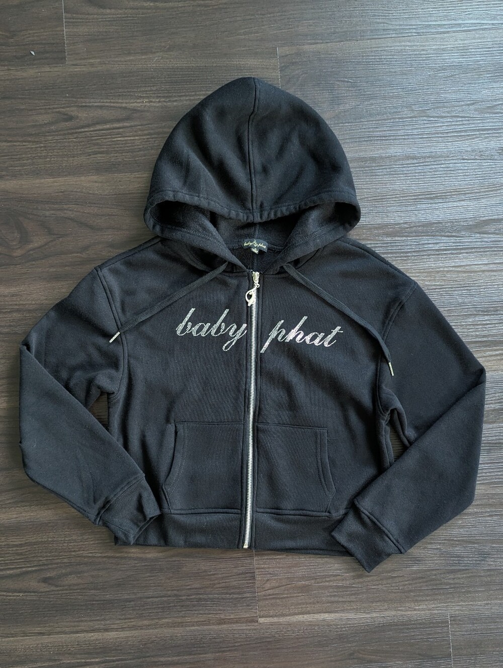 Baby Phat Rhinestone Black Cropped Hoodie Medium Y2K Style Mallcore McBling